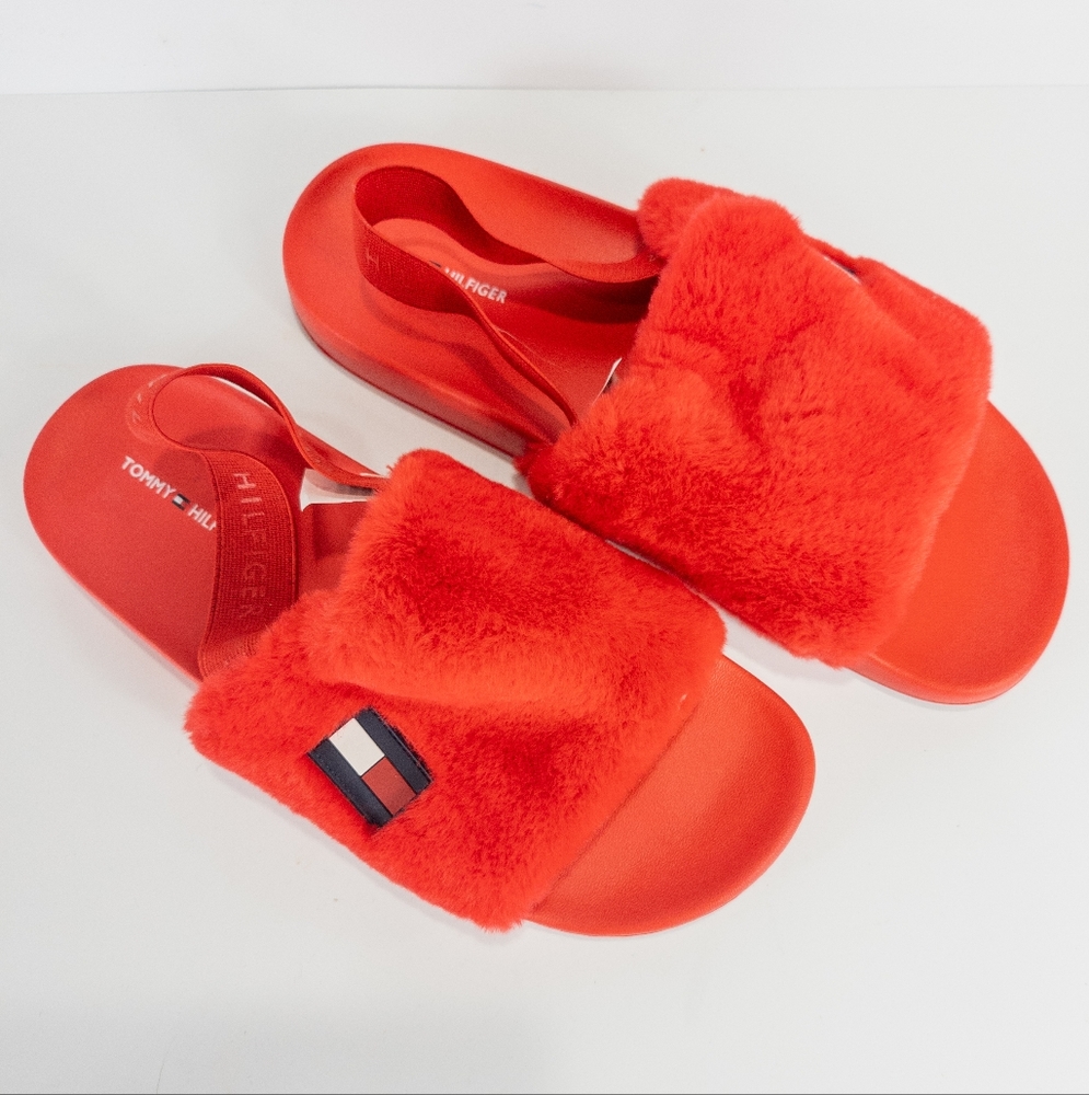 Tommy Hilfiger Twhahna Faux Fur Slingback Sandals Red -10 - Picture 6 of 7